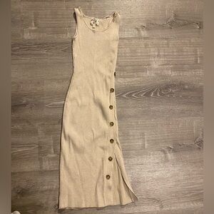 Beige Sleeveless Button-Down Dress